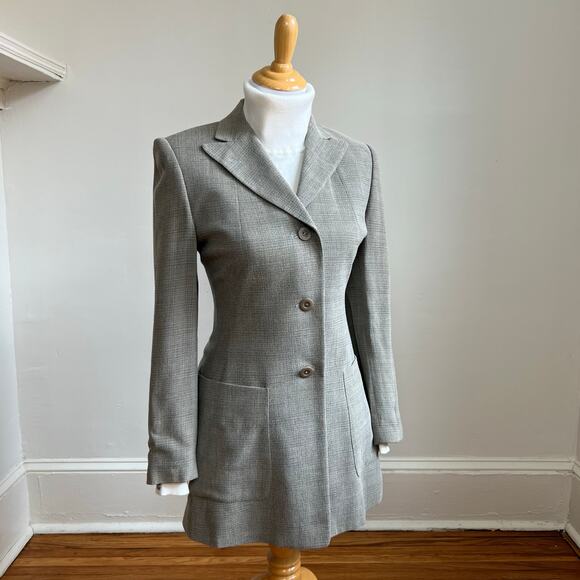 Vintage 90s Henri Bendel Long Wool Blazer 2 – Made in Italy, Gray Longline Style - Picture 3 of 13